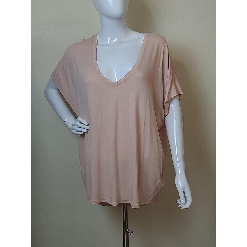 Express Relaxed V-Neck Pink T Shirt Cap Sleeve High Low Hem Size Large